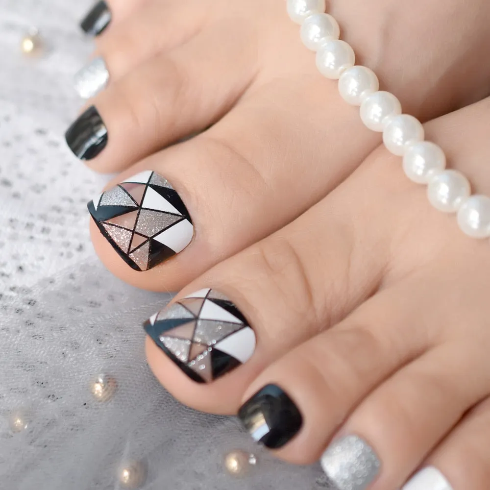 Beige White French Nails Acrylic Nude Toe Nails Shiny Surface Toenails Tips Decoration Designed Fake Nails 24pcs/kit-Nail Inspo