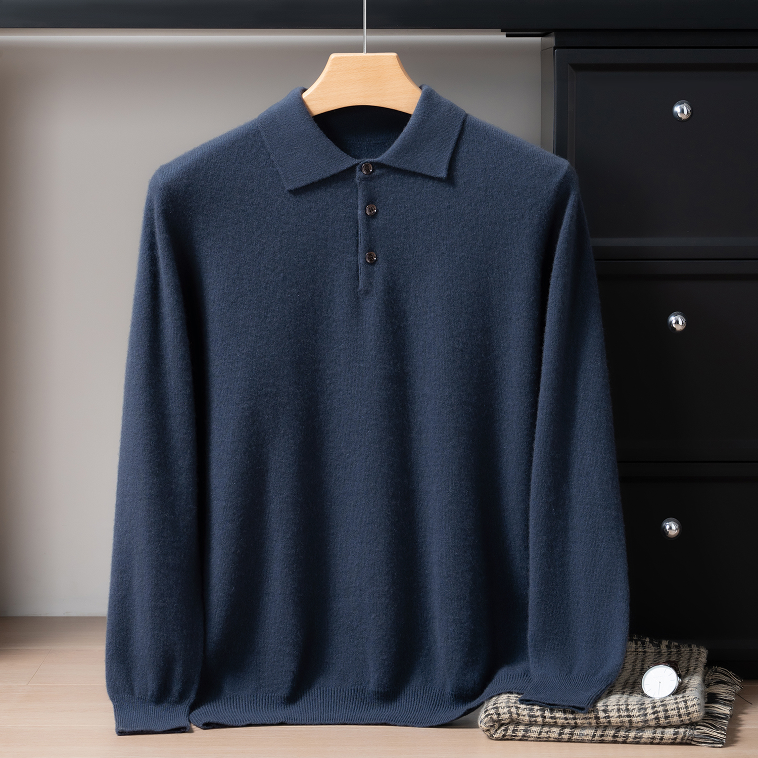 Men's Polo Collar Cashmere Sweater | Business Casual Style REAL SILK LIFE