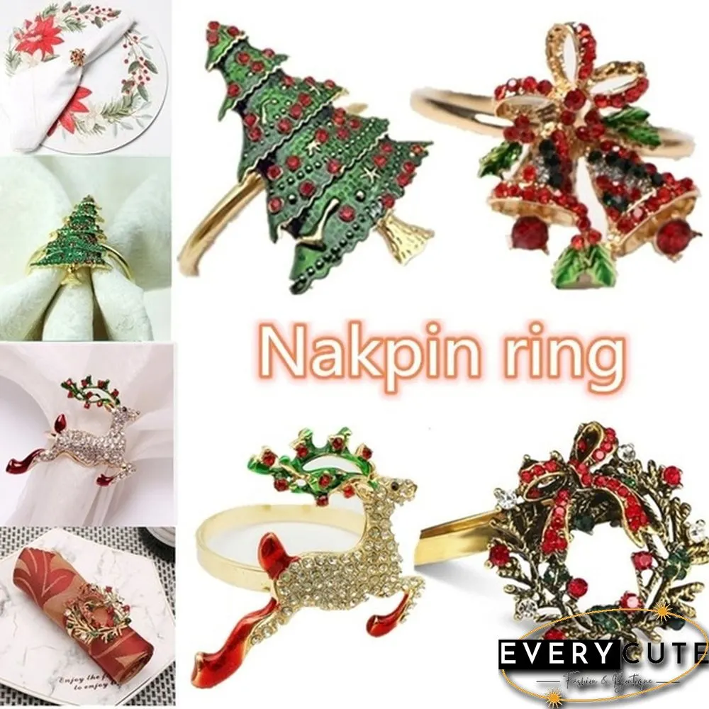 Metal Christmas Napkin Rings Holders Wreath Elk Christmas Tree Ring for Holiday Christmas Thanksgiving Home Table Decoration