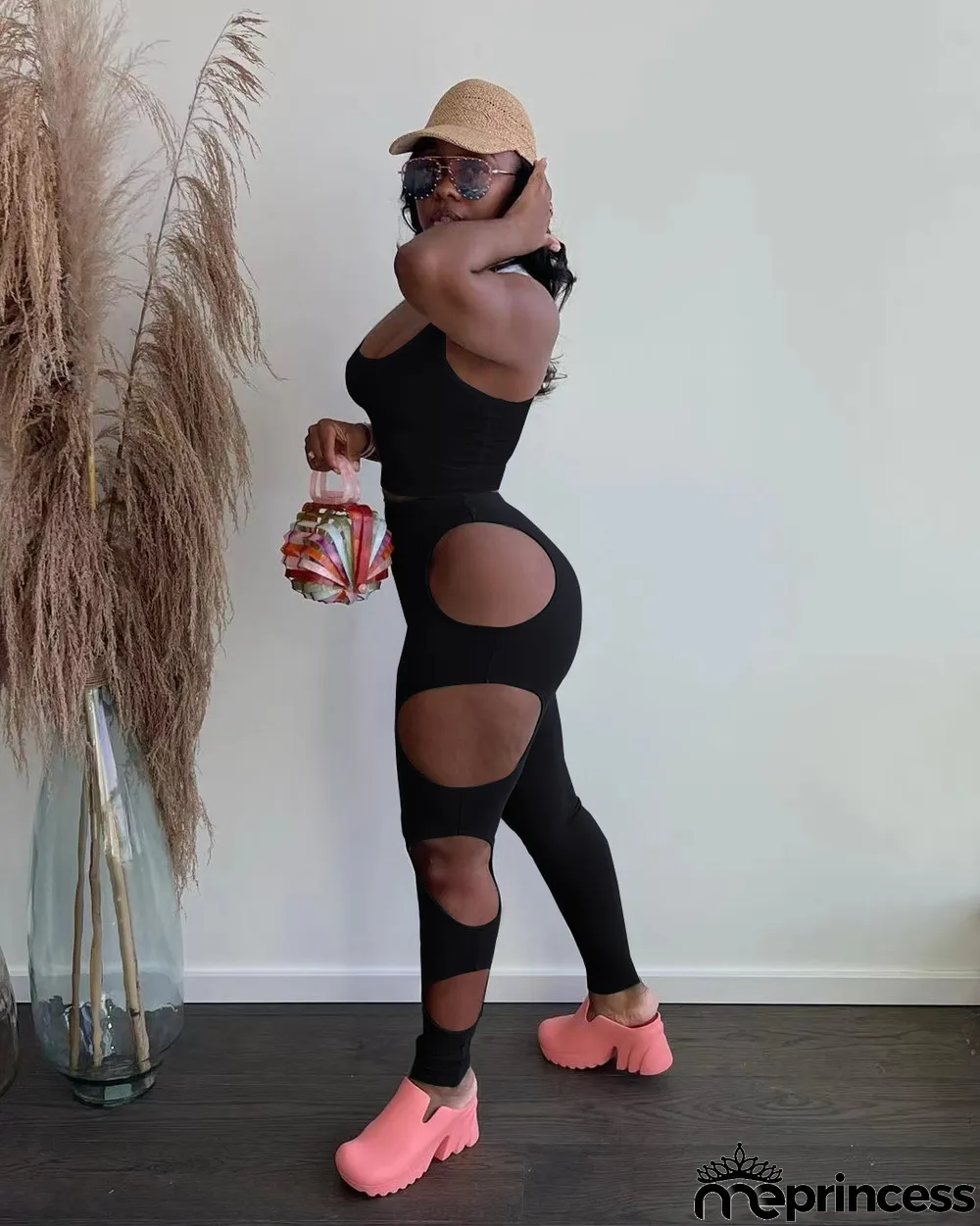 Solid Tank Top Hole Pants Two Piece Sets