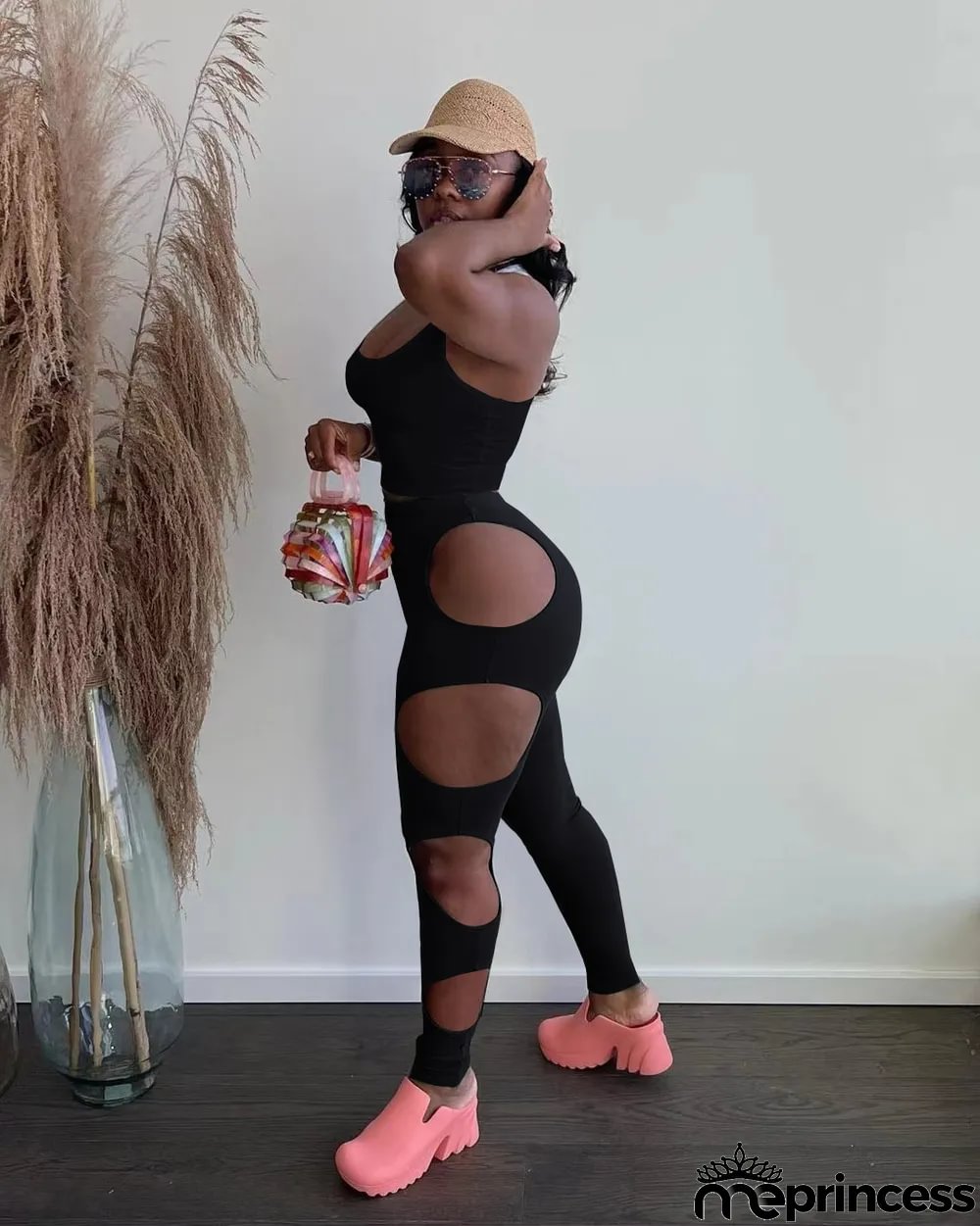 Solid Tank Top Hole Pants Two Piece Sets