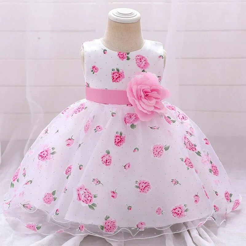 2021 Summer Clothes Baby Girl Dress Long Sleeve 2 1st Birthday Dress For Girl Frock Party Princess Baptism Dress Infant Flower