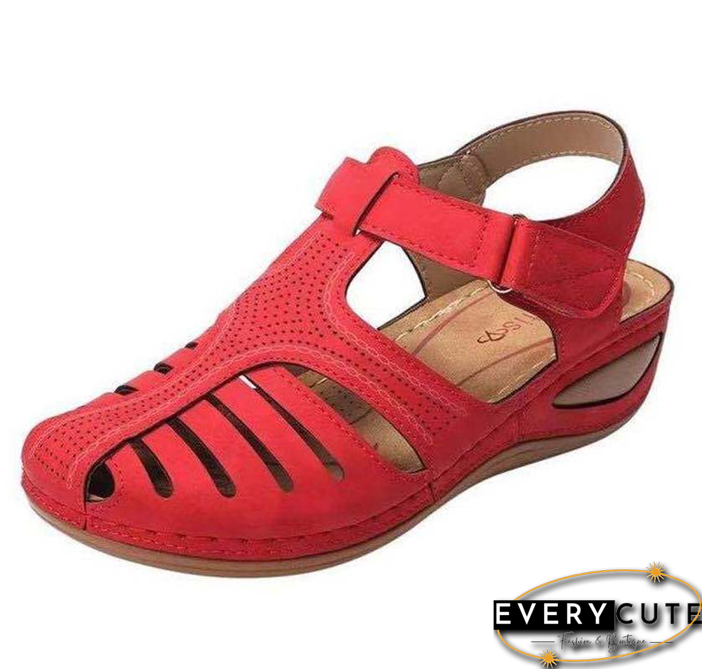 Women's Sandals Summer Ladies Girls Leather Vintage Sandals Buckle Casual Sewing Women Shoes Solid Female Ladies Platform Shoes