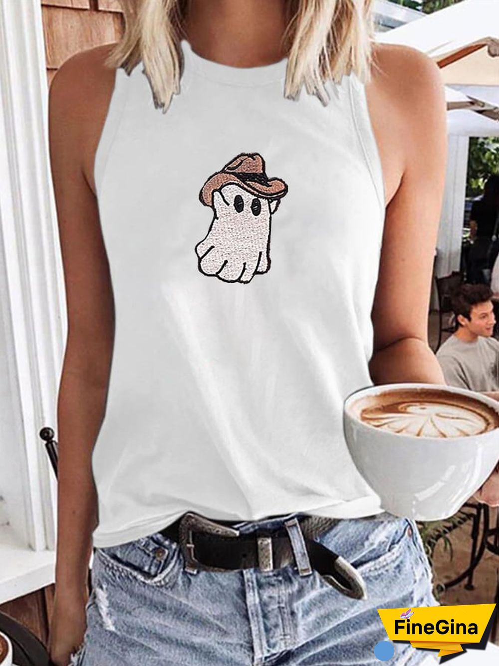 Vintage Western Cowboy Hat Ghost Print Tank Top