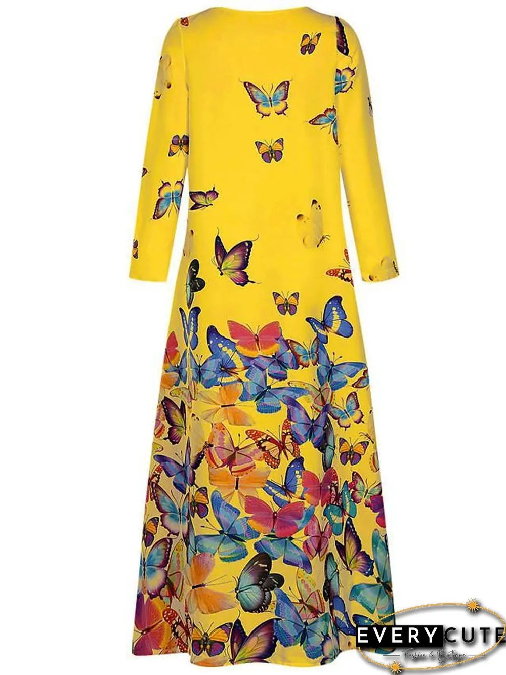 Women's Shift Dress Maxi long Dress - Long Sleeve Butterfly Spring Fall Hot Loose White Yellow Blushing Pink Light Blue S M L XL XXL 3XL 4XL 5XL