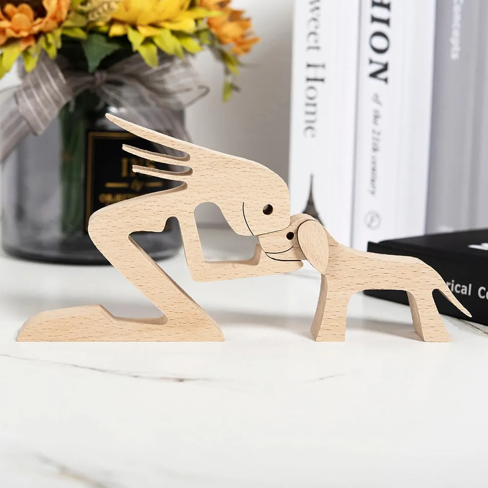 Family Puppy Wood Dog Craft Figurine Desktop Table Ornament Carving Model Creative Home Office Decoration Love Pet sculpture 515-1