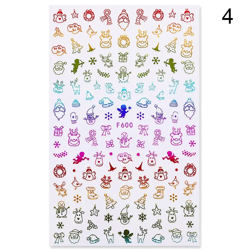 Sliver Bronzing 3D Christmas Nail Art Decoration Sticker Sparkly White Colorful Glitter Geometry Snowflake Winter Slider Foil