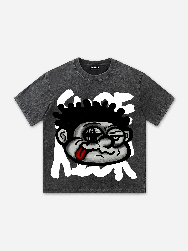 Vintage Big Face Graphic Distressed Acid Wash T-Shirt