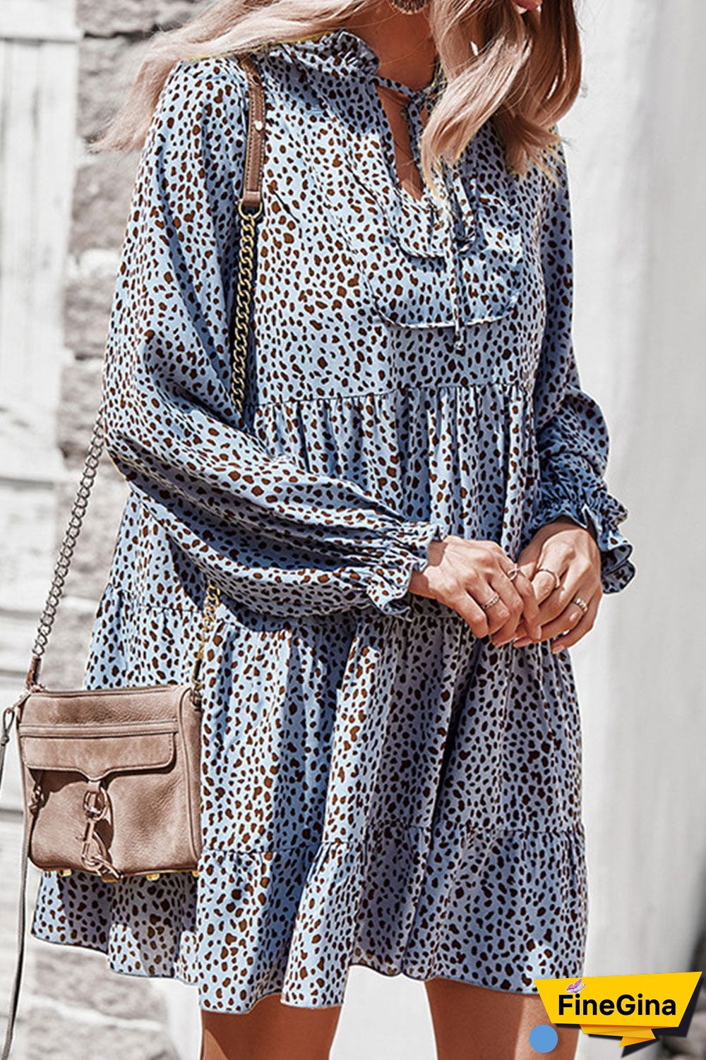 Fashion Street Print Split Joint V Neck A Line Dresses