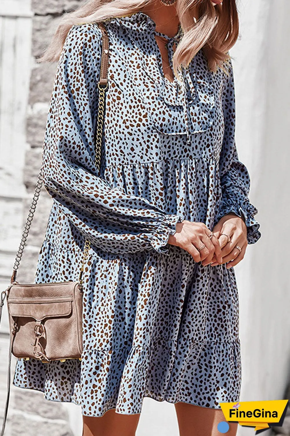 Fashion Street Print Split Joint V Neck A Line Dresses