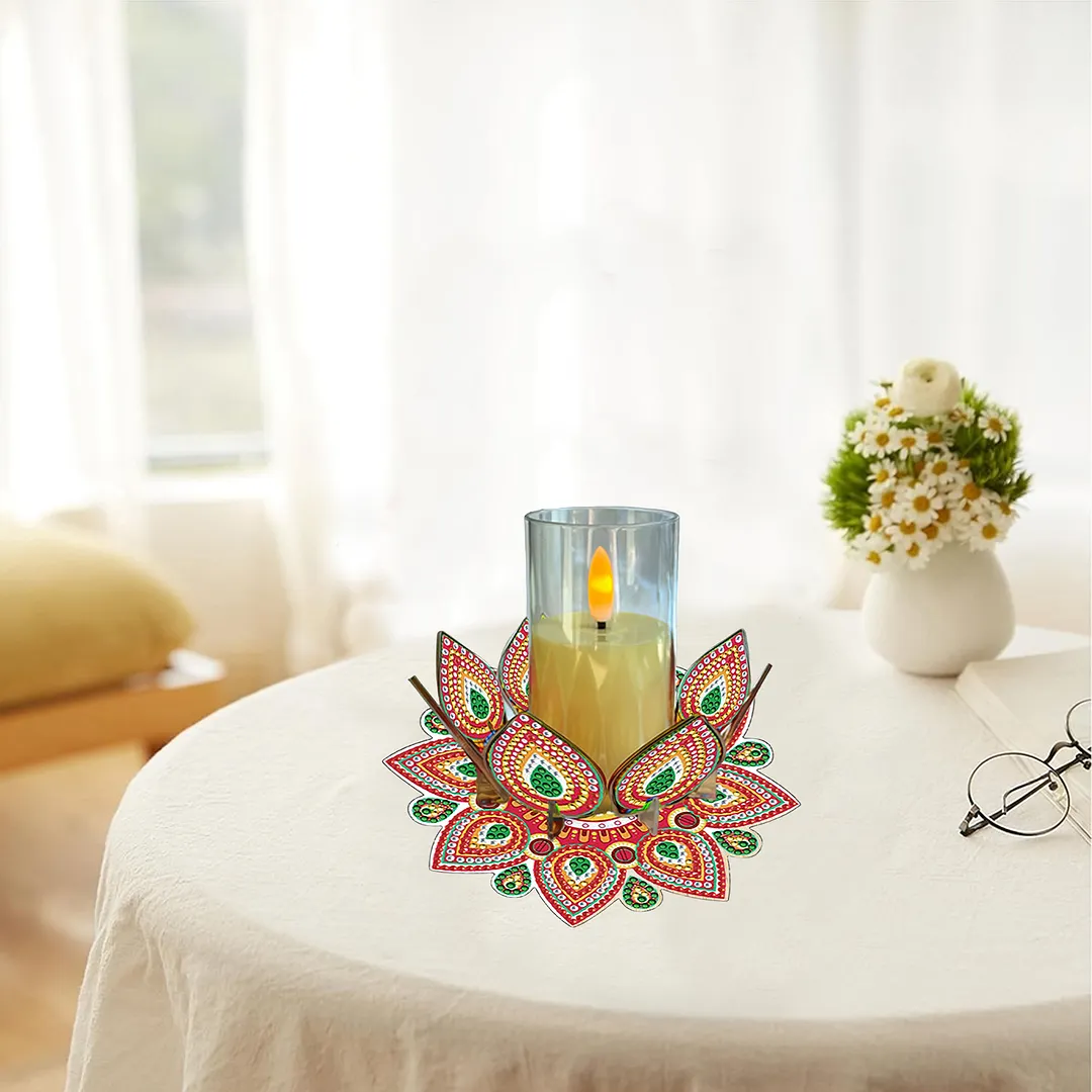 Mandala Lotus-J Acrylic DIY Diamond Painting Candle Holders Without Candles Crystal Painting Tealight Candle Stand Table Centerpiece for Adults Beginners Home Party Decor