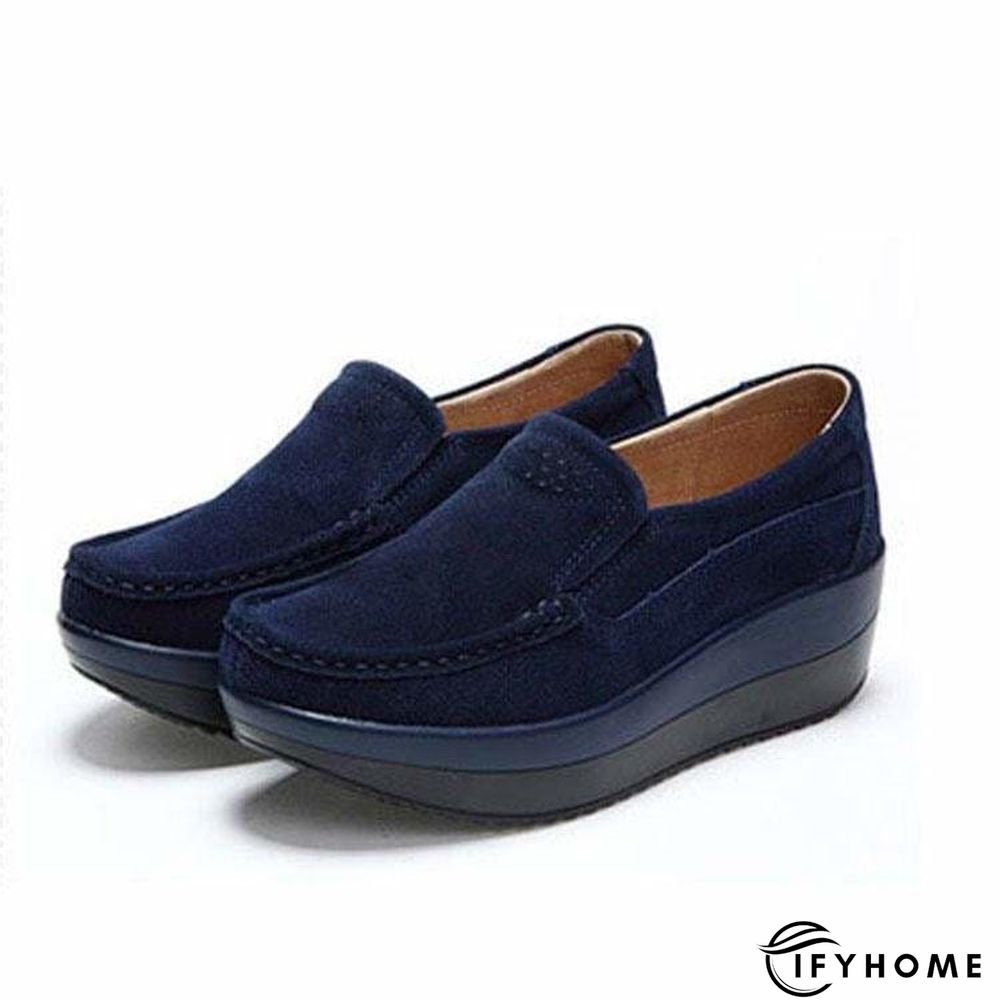 Women's Platform Loafers Flat Shoes Cow Suede Leather Moccasins Shoe | IFYHOME