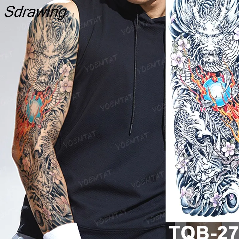 Sdrawing Arm Tattoos Phoenix Bird Crane Koi Wing Feather Waterproof Temporary Tattoo Sticker Women Men Body Art Flower Fake Tatto
