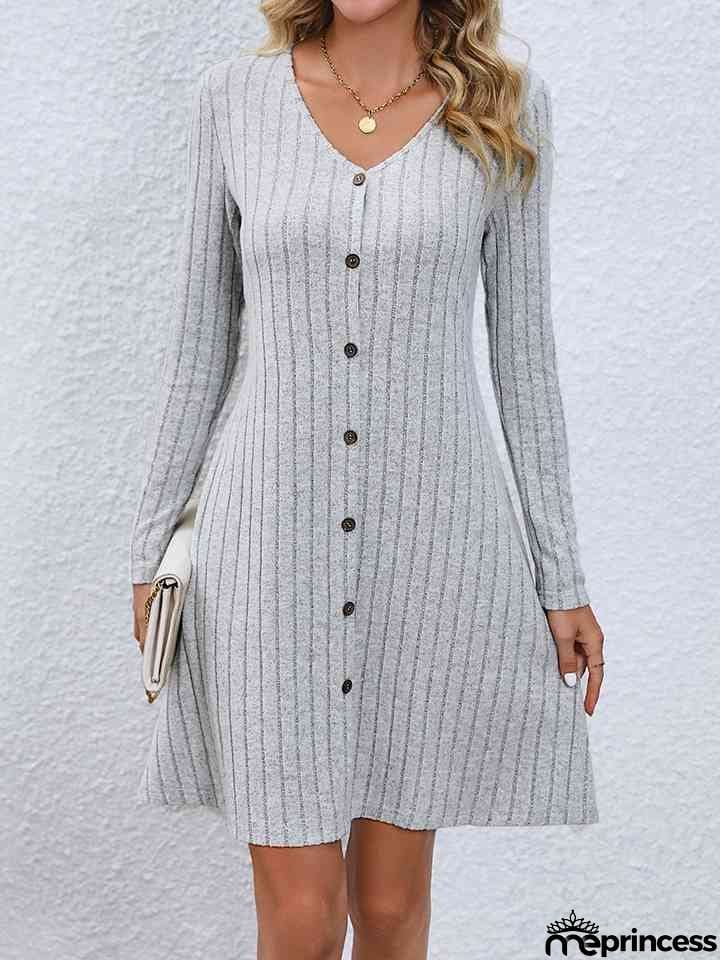 V-Neck Long Sleeve Mini Dress