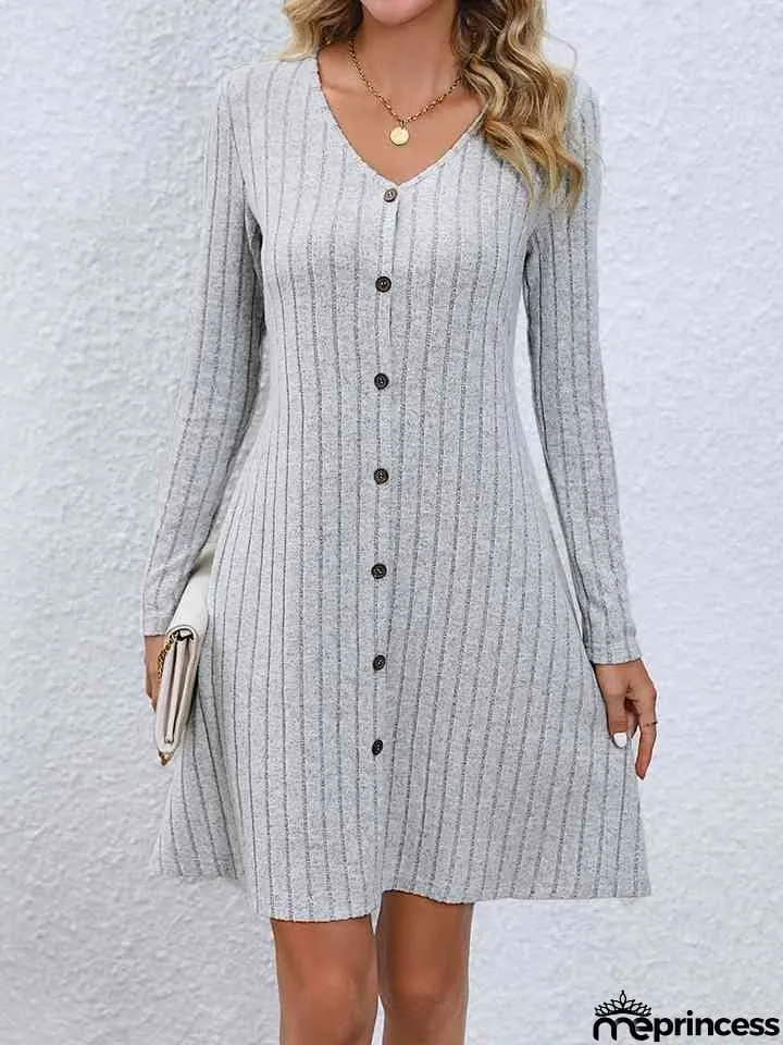V-Neck Long Sleeve Mini Dress