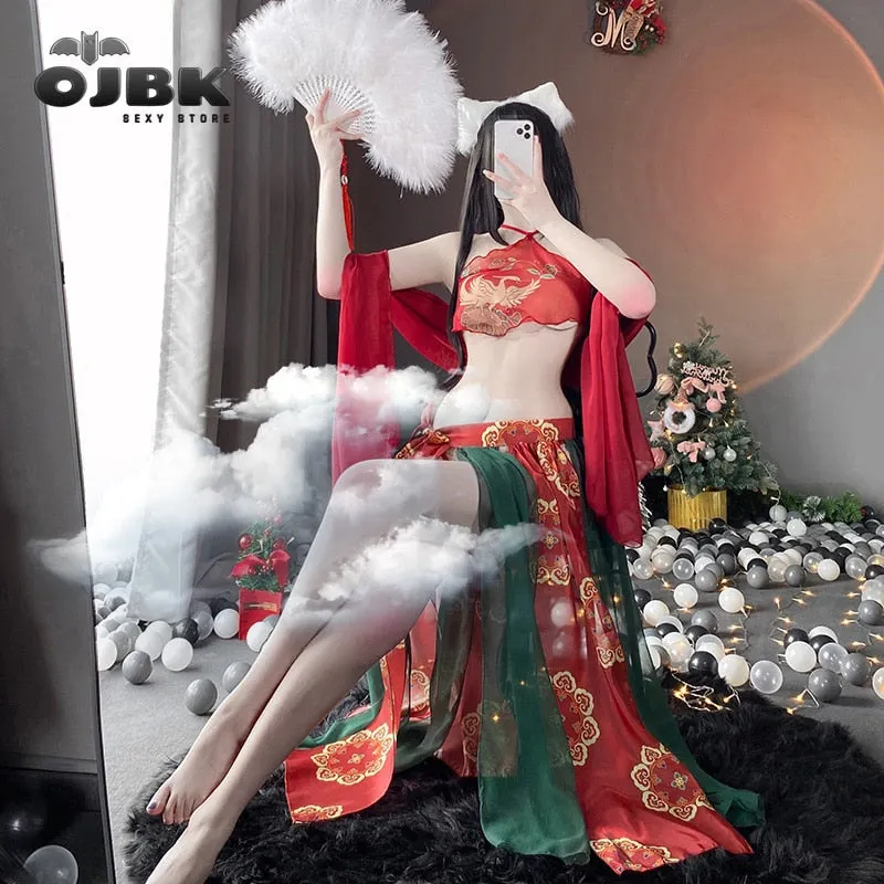 OJBK Traditional Classic Chinese Sexy Lingerie For Women Stage Costumes Anime Cosplay Outfit Chiffon See Through Bra And Dresses
