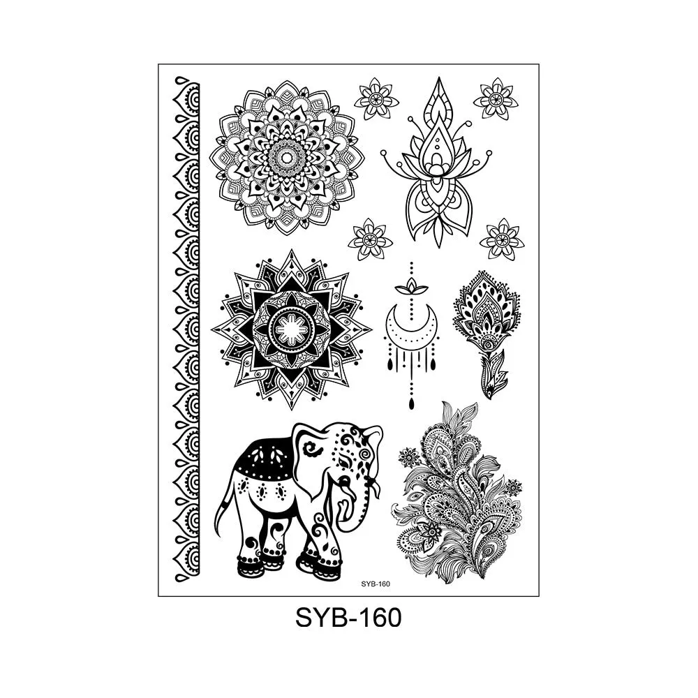 9 Kinds Mandala Totems Tattoo Waterproof Temporary Body Art Stickers Black Color Disposable Makeup Concealer Sticker Convenient