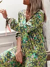 Floral-Print Long Sleeves Loose Bohemia Maxi Dress