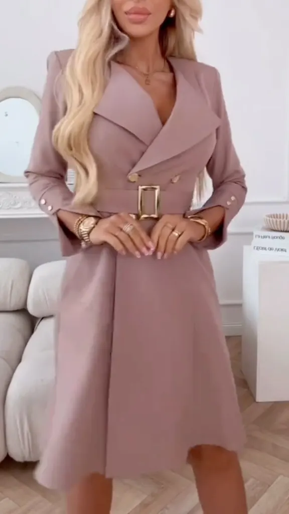Double Breasted Belted Midi Dress