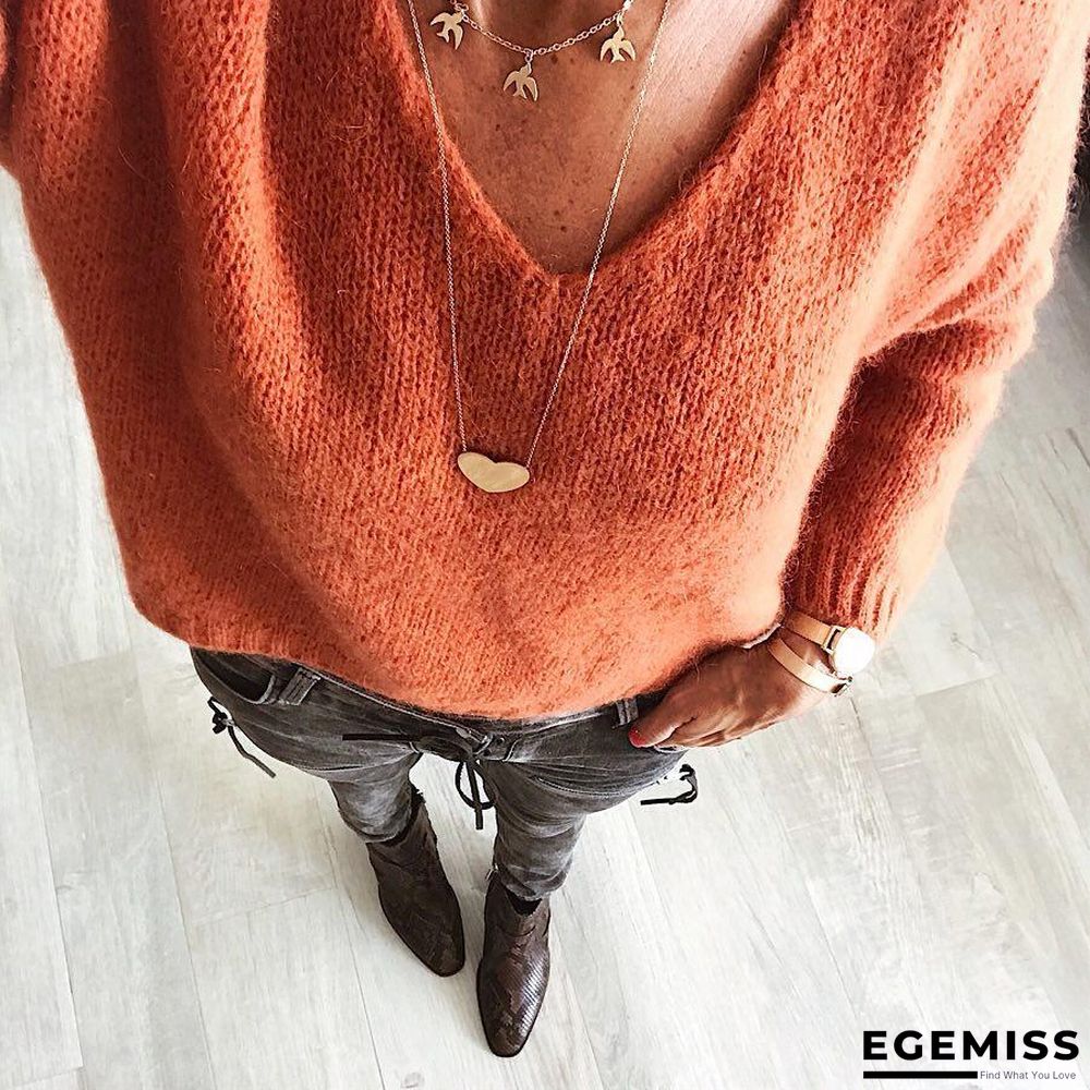 Woman Wool blend Casual V Neck Plain Sweater | EGEMISS