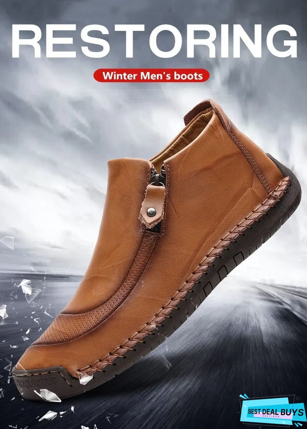 Men Boots Split Leather Ankle Snow Boots Warm Fur Men's Shoes Plush Winter Autumn Driving Shoes