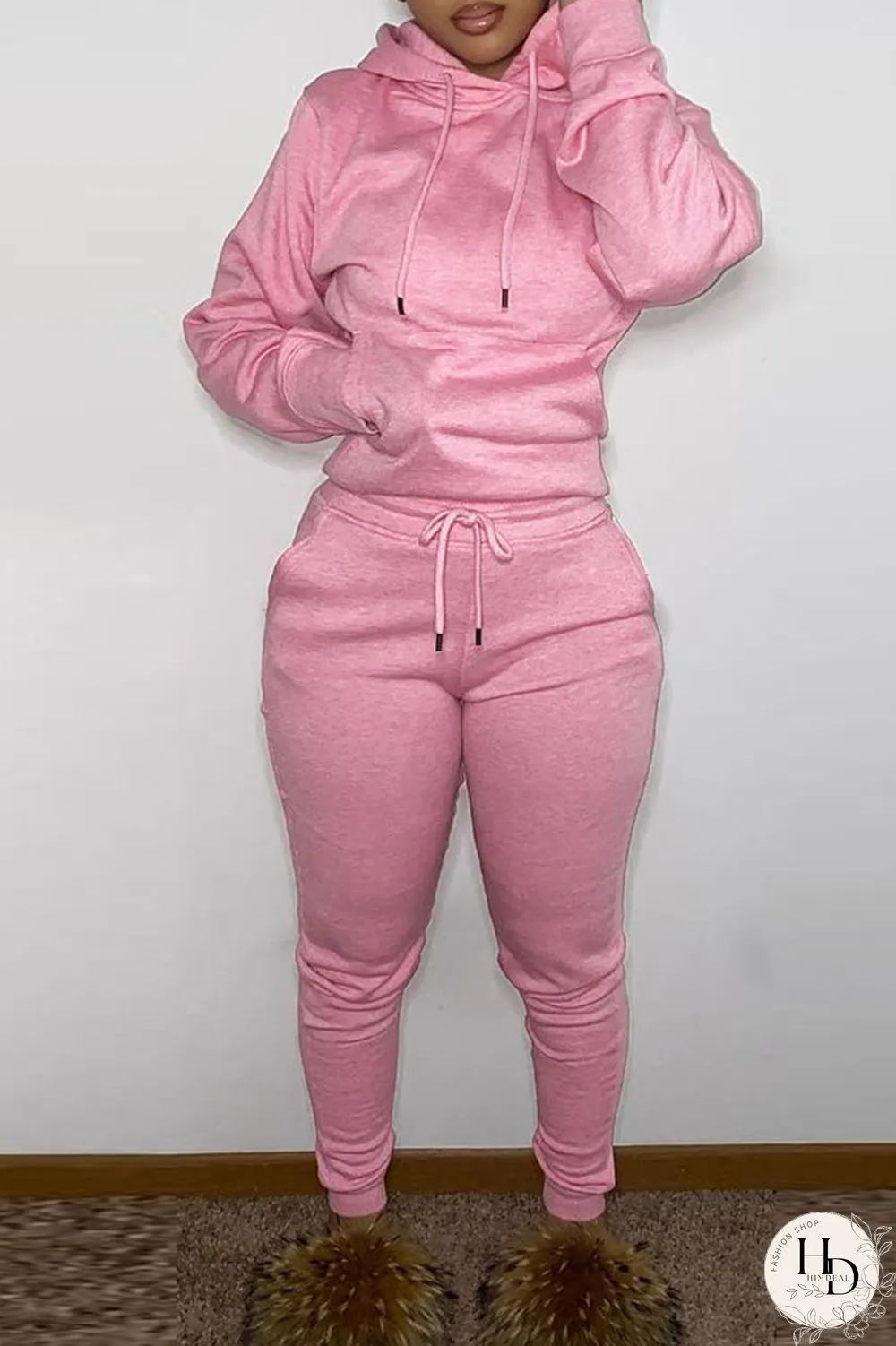 Red Fashion Casual Solid Basic Hooded Collar Long Sleeve Two Pieces