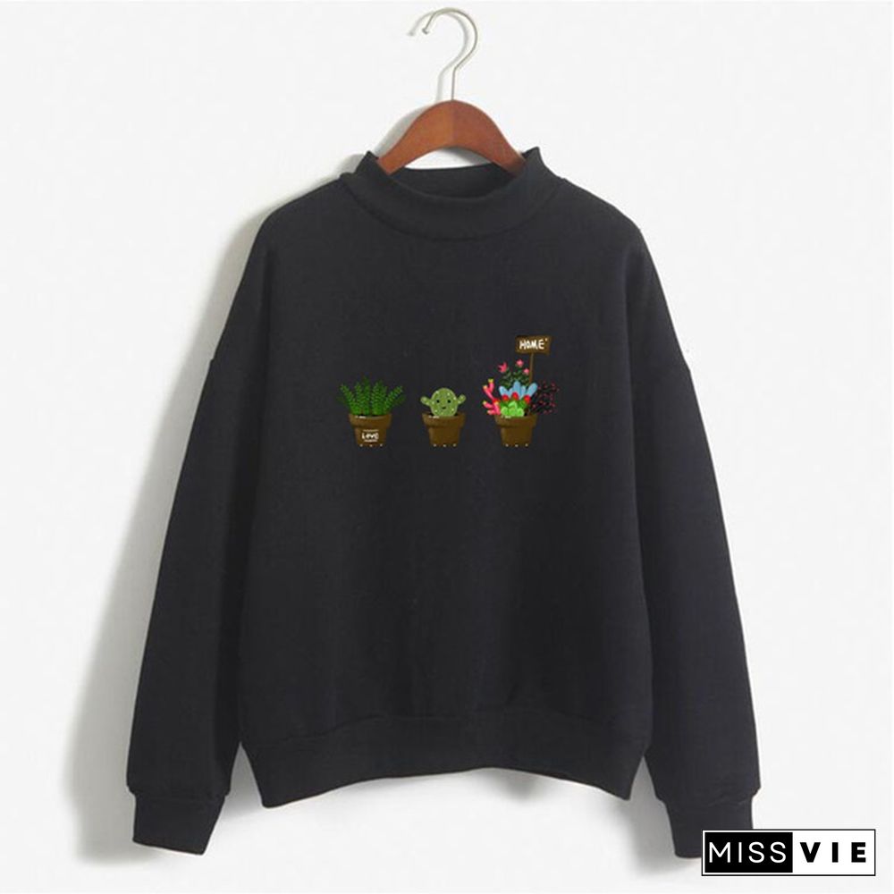 Women's Fashion Print Short Casual Pullover Loose Middle Collar Sweater