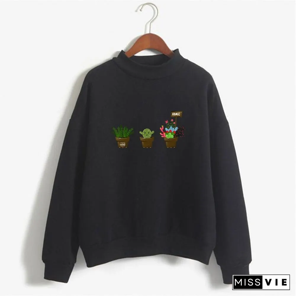 Women's Fashion Print Short Casual Pullover Loose Middle Collar Sweater