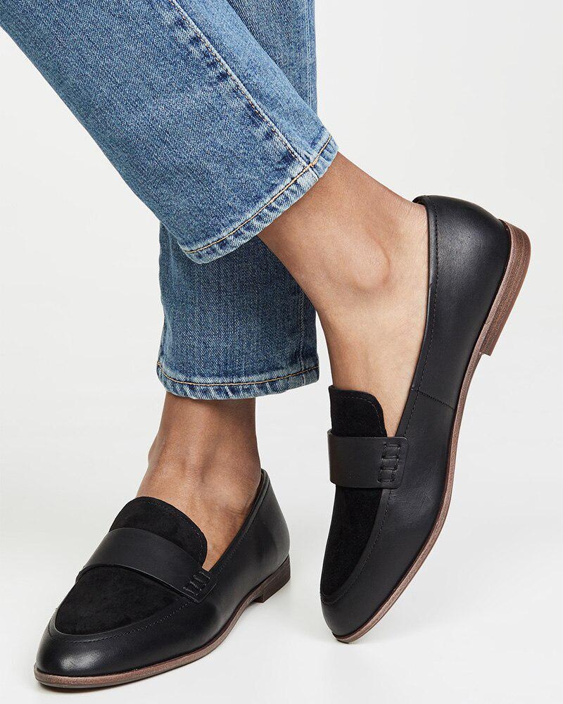 GOOSHOE Black Loafers Woman Flats Round Toe Suede Boat