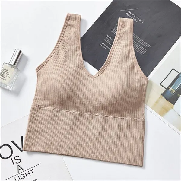 Sexy Tank Top V Neck Paded Vest Crop Tee Women Beauty Back Camisole Stripe Feminino Top топ Comfortable Cami топики женские