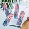 (US Local)8Pcs DIY Peacock Diamond Painting Art Bookmarks with Crystal Pendants for Gift