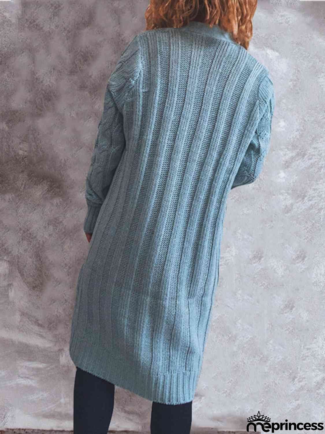 Button Up Cable-Knit Cardigan with Pockets