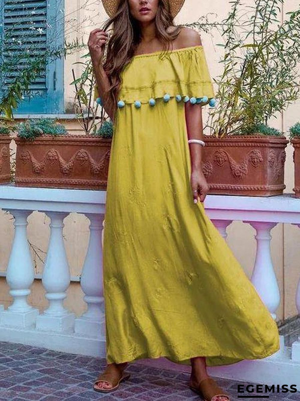 Elegant Off Shoulder Loose Flowing Solid Maxi Dresses | EGEMISS