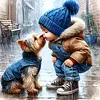 (US Local)Paint By Numbers Kit On Canvas DIY Oil Art Boy Dog Picture Home Decor40x40cm