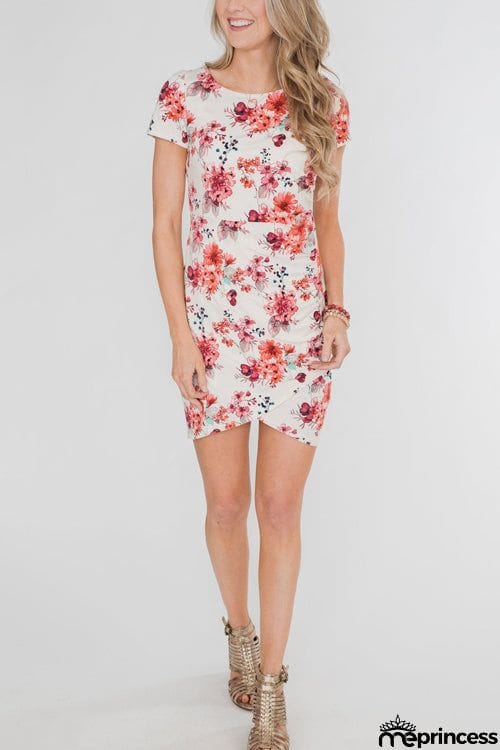 Fashion O Neck Printed Short Sleeve Dress