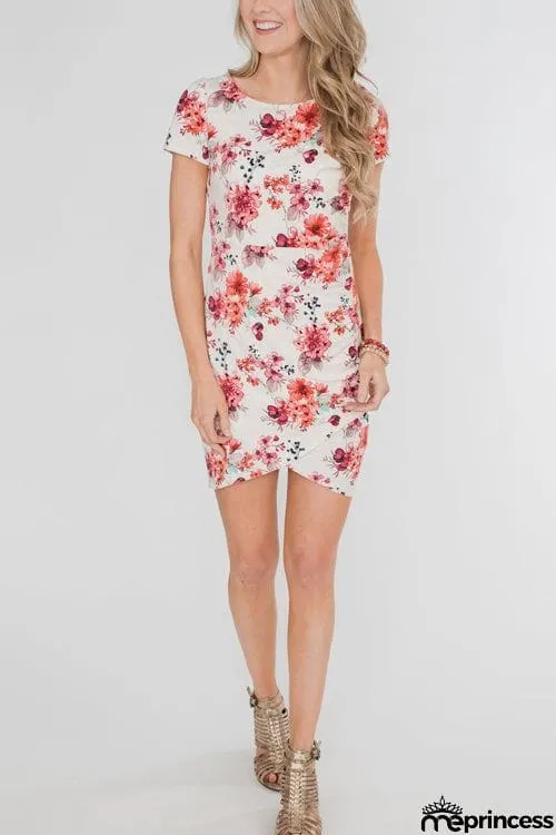 Fashion O Neck Printed Short Sleeve Dress