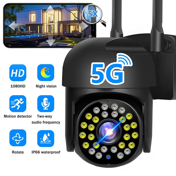 Andoe Outdoor Security Camera for Home Security, 5G & 2.4G WiFi Surveillance Camera with 360&deg; PTZ View, Motion Detection,Two-Way Audio, Color Night Vision