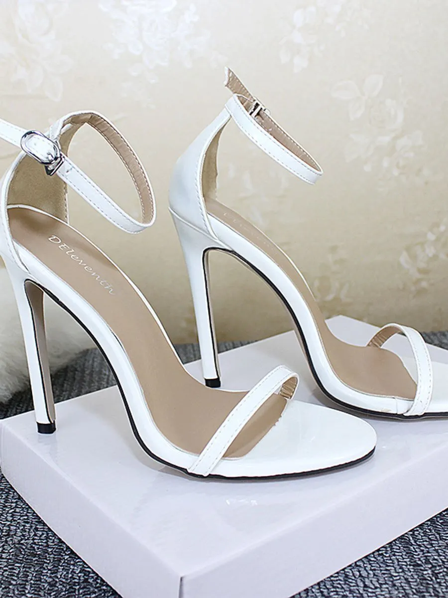 Solid Color T Strap Peep Toe Beach High Heels Casual Sandals