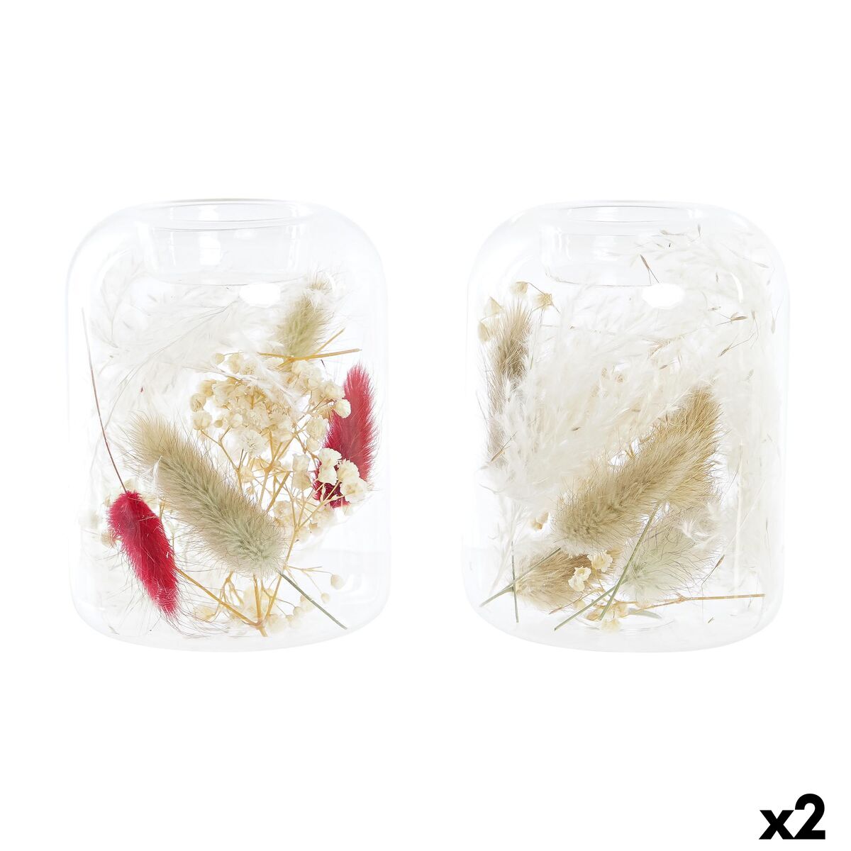 Candleholder DKD Home Decor Beige Maroon Aluminium Crystal 8 x 8 x 11 cm Dried flower (2 Units) (2 Pieces)
