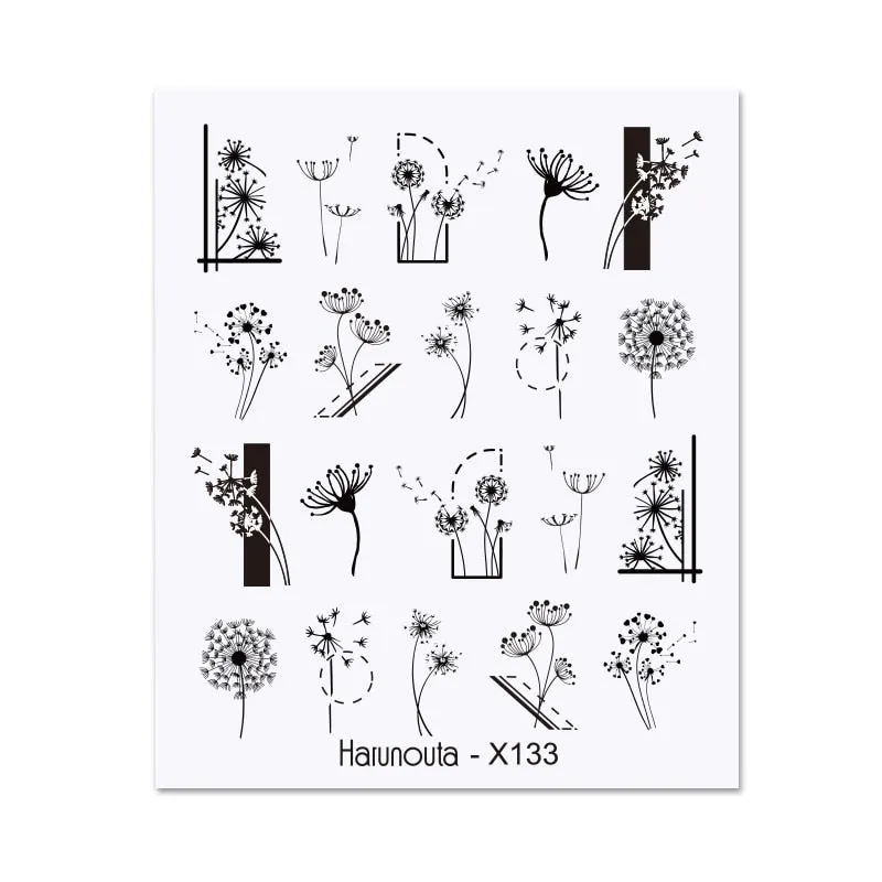 Harunouta Water Decals Ink Blooming Flower Leaves Transfer Nail Stickers Butterfly Love Heart Design Slider Watermark Decoration-Nail Inspo