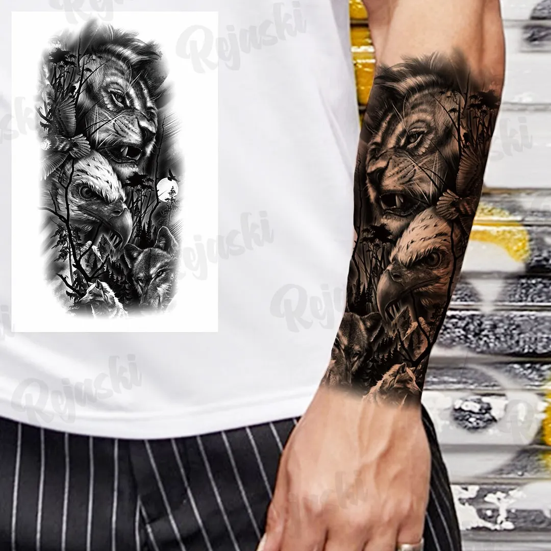 Sdrawing Thorns Temporary Tattoos For Adults Men Realistic Totem Maori Lion Compass Flower Tiger Fake Tattoo StickerArm Tatoos DIY