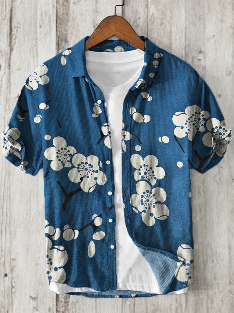 Plum Blossom Japanese Lino Art Linen Blend Shirt  artssus