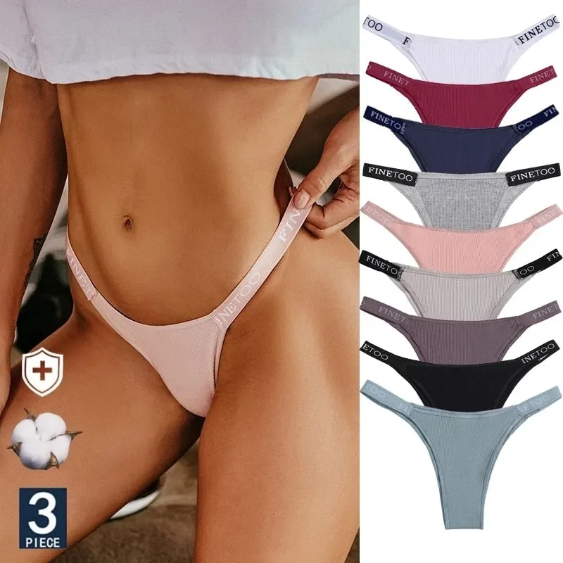 FINETOO 3PCS/Set Women's Lingerie Panties Cotton Gstring Female Underpants Sexy Letter Panties Thong Pantys Underwear Intimates