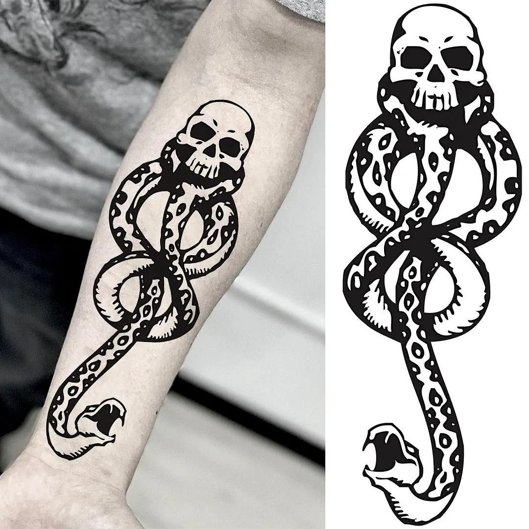 Black Rose Flower Snake Temporary Tattoos For Women Adult Peony Serpent Fake Tattoo Forearm Body Art Painting Waterproof Tatoos