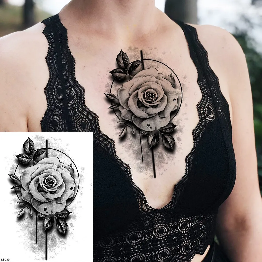 Sdrawing Peony Flower Temporary Tattoos For Women Adults Realistic Compass Moon Pendant Fake Tattoo Sticker Arm Body Tatoos