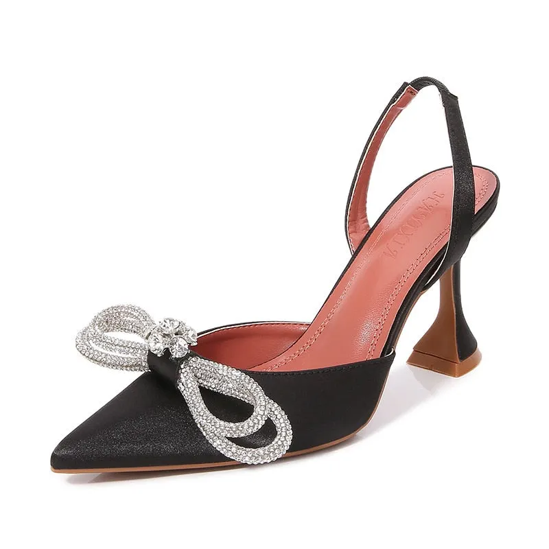Pointed High Heels 2021 New Early Spring Women's Bow Rhinestone Women's Toe Cap Sandals