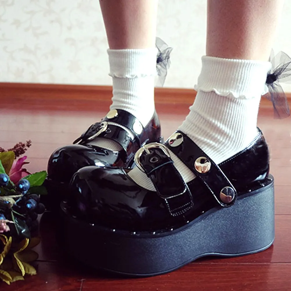 2021 Lovely Gothic Style Lolita Punk Cosplay Black Comfy Walking Wings Chunky Heels Platform Shoes Women Footwear Big Size 43