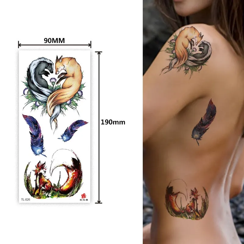 1~8 pieces of animal plants wolf bear bird art tattoo stickers disposable waterproof temporary tattoo stickers for men and women