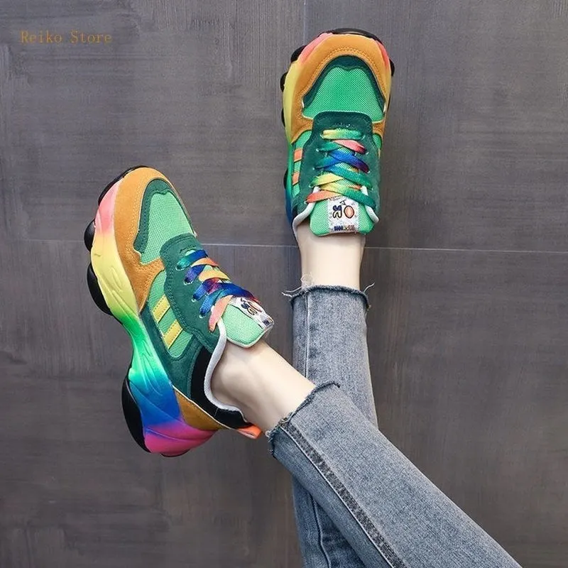 Colorful Dad Shoes Jelly Internet Hot Sports 2021 Spring New Color Matching Casual Personalized Platform Rainbow Women's Shoes