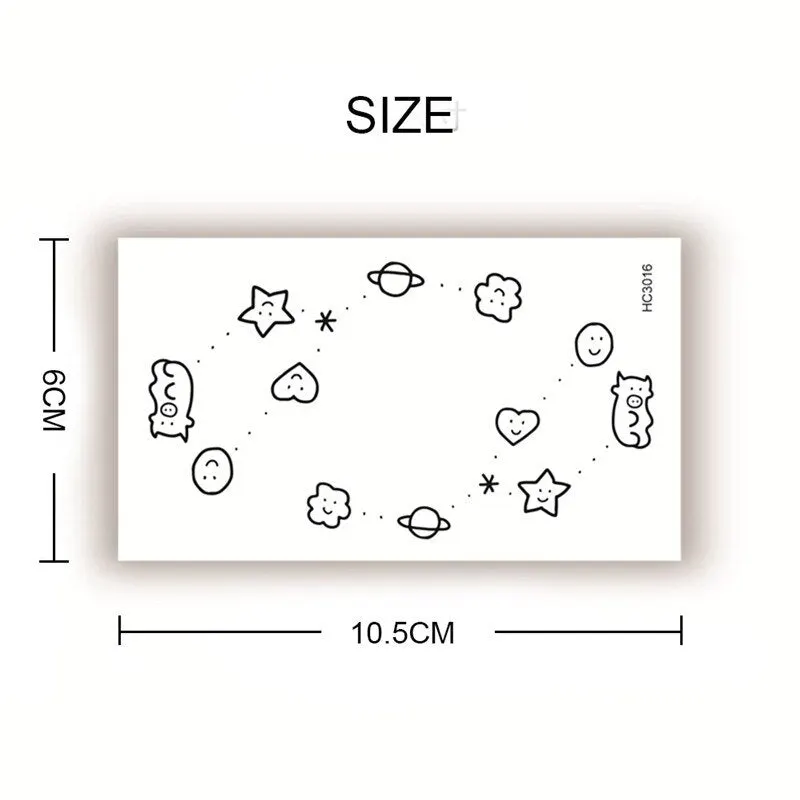 2pcs Geometric Planet Fashion Temporary Tattoo Sticker Cute Rainbow Rabbit Cat Colorful Arm Body Art Large Fake Tattoo Sticker